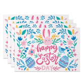 Aperturee - Aperturee Easter Set of 4 Placemats Floral Bunny Face Wreath Spring Happy Easter Day Dining Table Mats