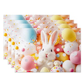 Aperturee - Aperturee Easter Set of 4 Placemats Fluffy White Bunny Balloons Happy Spring Confetti Colorful Dining Table Mats