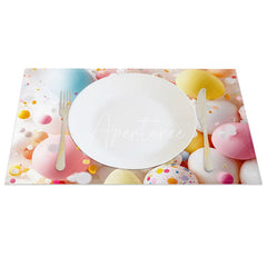 Aperturee - Aperturee Easter Set of 4 Placemats Fluffy White Bunny Balloons Happy Spring Confetti Colorful Dining Table Mats