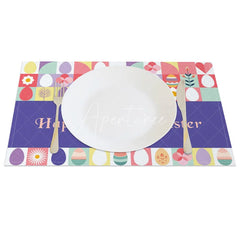 Aperturee - Aperturee Easter Set of 4 Placemats Geometric Modern Art Eggs Purple Happy Easter Bunny Dining Table Mats