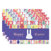 Aperturee - Aperturee Easter Set of 4 Placemats Geometric Modern Art Eggs Purple Happy Easter Bunny Dining Table Mats