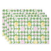 Aperturee - Aperturee Easter Set of 4 Placemats Green Gingham Pineapple Eggs Pink Bows Checkered Dining Table Mats