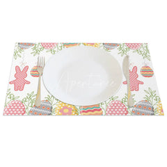 Aperturee - Aperturee Easter Set of 4 Placemats Hanging Gingham Bunnies Colorful Eggs Greenery Border Dining Table Mats