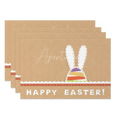 Aperturee - Aperturee Easter Set of 4 Placemats Kraft Paper Texture Bunny Ears White Lace Happy Easter Dining Table Mats