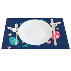 Aperturee - Aperturee Easter Set of 4 Placemats Navy Blue Happy Easter Bright Bunny Eggs Floral Dining Table Mats