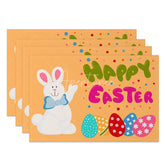 Aperturee - Aperturee Easter Set of 4 Placemats Orange Background White Bunny Happy Easter Colorful Eggs Dining Table Mats