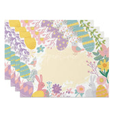 Aperturee - Aperturee Easter Set of 4 Placemats Pastel Bunnies and Birds Spring Floral Illustration Dining Table Mats