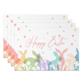 Aperturee - Aperturee Easter Set of 4 Placemats Pastel Bunny Silhouettes Happy Easter Floral White Dining Table Mats