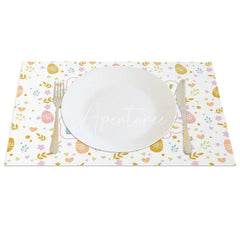 Aperturee - Aperturee Easter Set of 4 Placemats Pastel Happy Easter Lettering Cute Bunny Floral Pattern Dining Table Mats