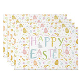 Aperturee - Aperturee Easter Set of 4 Placemats Pastel Happy Easter Lettering Cute Bunny Floral Pattern Dining Table Mats