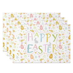 Aperturee - Aperturee Easter Set of 4 Placemats Pastel Happy Easter Lettering Cute Bunny Floral Pattern Dining Table Mats