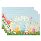 Aperturee - Aperturee Easter Set of 4 Placemats Pastel Happy Easter Text Spring Grass Chick Dining Table Mats