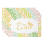 Aperturee - Aperturee Easter Set of 4 Placemats Pastel Wavy Scale Pattern Gold Happy Easter Bunny Dining Table Mats