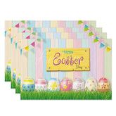 Aperturee - Aperturee Easter Set of 4 Placemats Pastel Wood Plank Texture Happy Easter Sign Eggs Grass Dining Table Mats