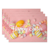 Aperturee - Aperturee Easter Set of 4 Placemats Pink Background Colorful Eggs Realistic Happy Easter Dining Table Mats