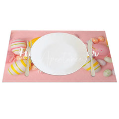Aperturee - Aperturee Easter Set of 4 Placemats Pink Background Colorful Eggs Realistic Happy Easter Dining Table Mats