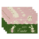 Aperturee - Aperturee Easter Set of 4 Placemats Pink Green Bunny Block Spring Happy Easter Dining Table Mats
