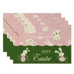 Aperturee - Aperturee Easter Set of 4 Placemats Pink Green Bunny Block Spring Happy Easter Dining Table Mats