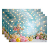 Aperturee - Aperturee Easter Set of 4 Placemats Religious Wooden Cross Blue Bokeh Flowers Eggs Dining Table Mats