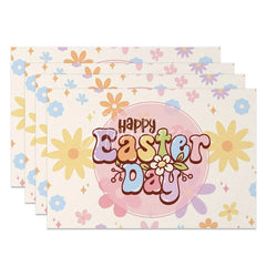 Aperturee - Aperturee Easter Set of 4 Placemats Retro Flower Happy Easter Day Groovy Daisy Pastel Dining Table Mats