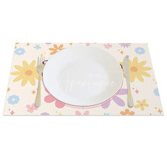 Aperturee - Aperturee Easter Set of 4 Placemats Retro Flower Happy Easter Day Groovy Daisy Pastel Dining Table Mats