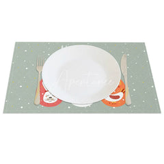 Aperturee - Aperturee Easter Set of 4 Placemats Sage Green Happy Easter Cute Chicken Bunny Eggs Dining Table Mats