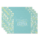 Aperturee - Aperturee Easter Set of 4 Placemats Teal Floral Silhouette Vintage Pattern Happy Easter Dining Table Mats