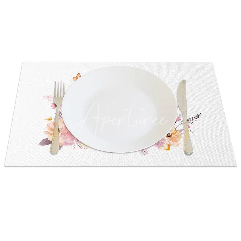 Aperturee - Aperturee Easter Set of 4 Placemats White Rabbit Flower Crown Spring Butterfly Floral Dining Table Mats