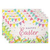 Aperturee - Aperturee Easter Set of 4 Placemats Wood Texture Bunting Flags Happy Easter Eggs Grass Dining Table Mats