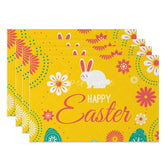 Aperturee - Aperturee Easter Set of 4 Placemats Yellow Floral Mandala White Bunny Happy Easter Dining Table Mats