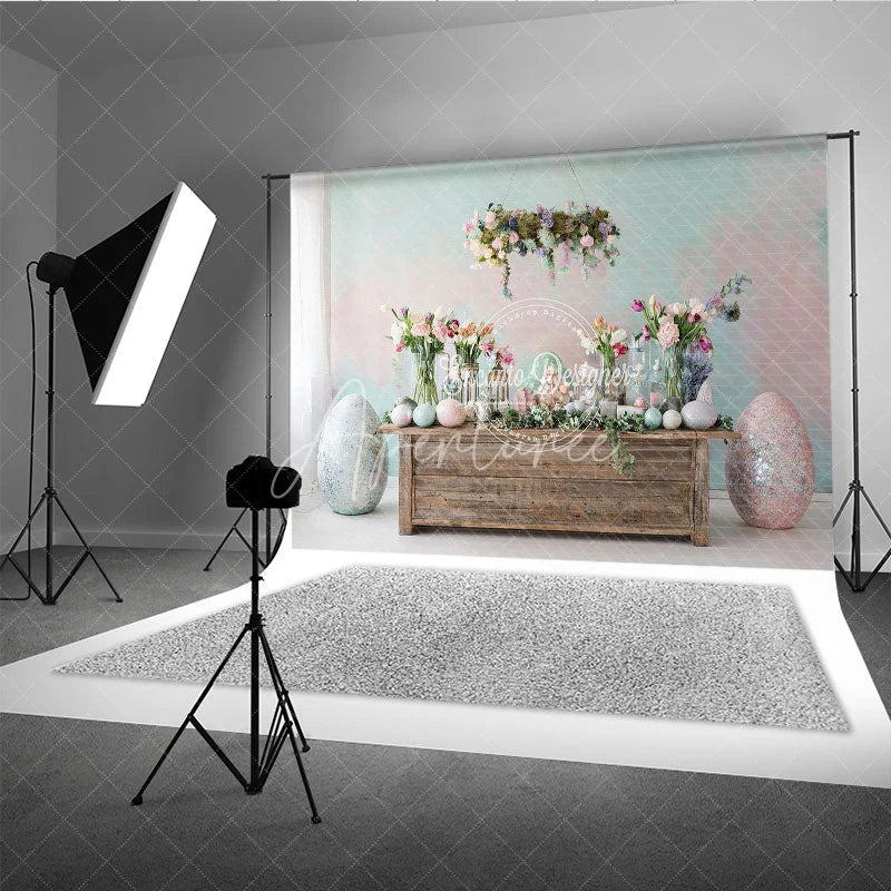 Aperturee - Aperturee Easter Spring Floral Table Setting Backdrop Glitter Eggs and Fresh Flowers Party Decoration