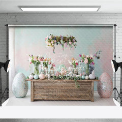 Aperturee - Aperturee Easter Spring Floral Table Setting Backdrop Glitter Eggs and Fresh Flowers Party Decoration