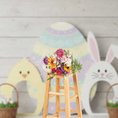 Aperturee - Aperturee Easter Wood Backdrop Bunny Chick Egg Cutouts Background Spring Rustic Floor Kids Portrait Photography Studio Prop