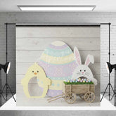 Aperturee - Aperturee Easter Wooden Wagon Backdrop Spring Bunny Chick Background Rustic Egg Cart Kids Birthday Party Photography Prop