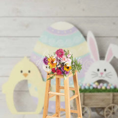 Aperturee - Aperturee Easter Wooden Wagon Backdrop Spring Bunny Chick Background Rustic Egg Cart Kids Birthday Party Photography Prop