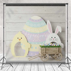 Aperturee - Aperturee Easter Wooden Wagon Backdrop Spring Bunny Chick Background Rustic Egg Cart Kids Birthday Party Photography Prop