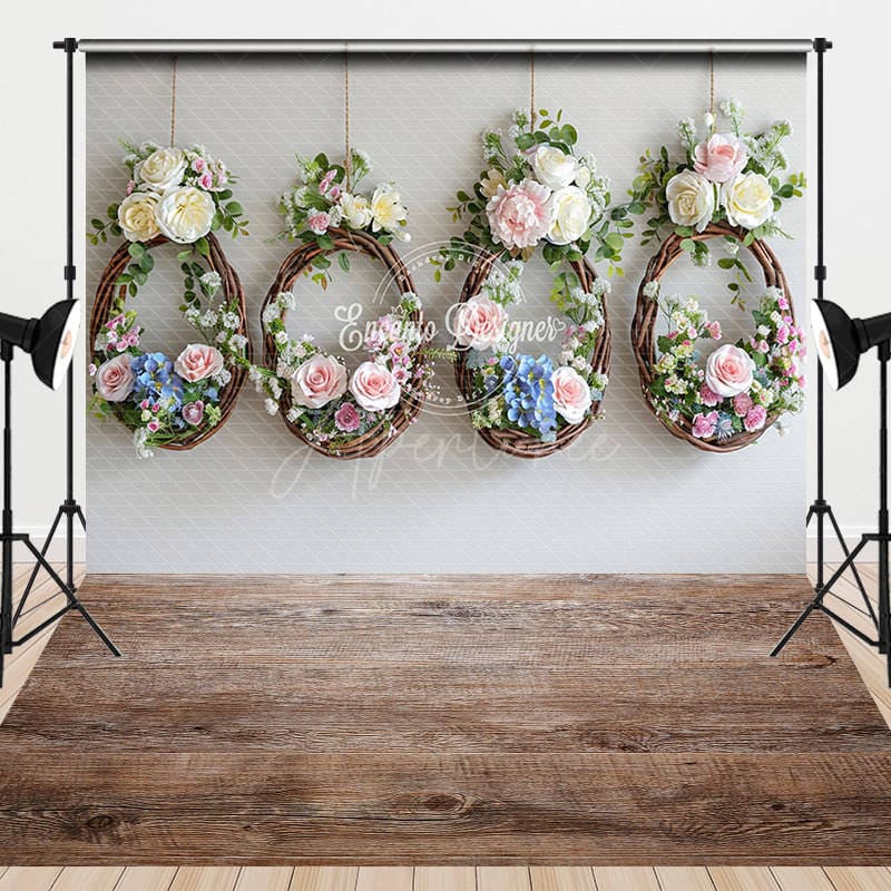 Aperturee - Aperturee Easter Wreath Brown Wooden Floor Combo Set Backdrop