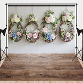 Aperturee - Aperturee Easter Wreath Brown Wooden Floor Combo Set Backdrop