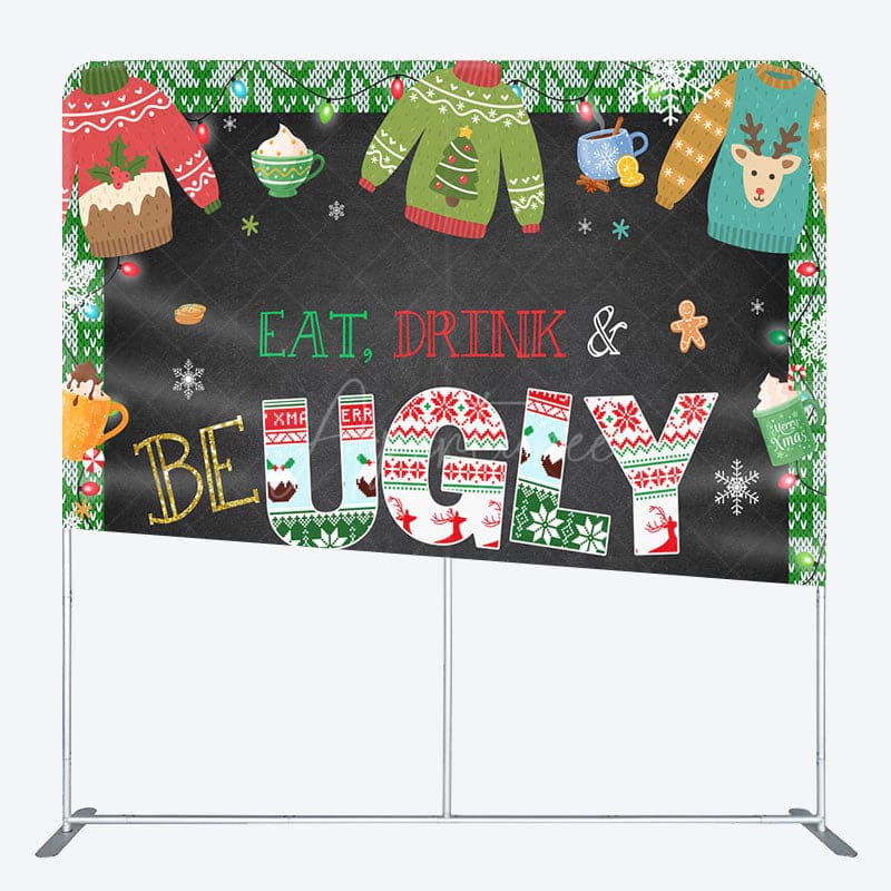 Aperturee - Aperturee Eat Drink And Be Ugly Christmas Pillow Case Backdrop