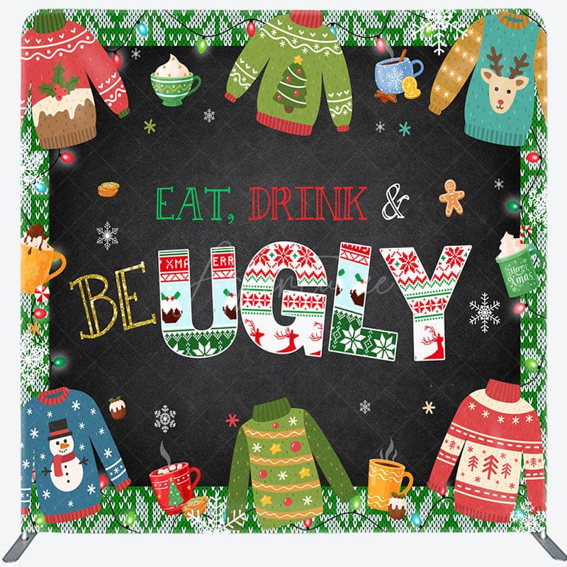 Aperturee - Aperturee Eat Drink And Be Ugly Christmas Pillow Case Backdrop