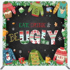 Aperturee - Aperturee Eat Drink And Be Ugly Christmas Pillow Case Backdrop