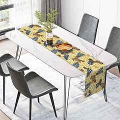 Aperturee - Aperturee Eclectic Modern Table Runner with Leopard Print Planets and Leaves for Maximalist Dining Room Decor