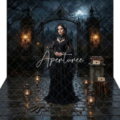 Aperturee - Aperturee Eerie Gothic Haunted Mansion Ornate Gate Moonlit Night Combo Set Backdrop Spooky Halloween Party and Dark Fantasy