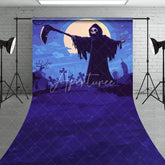 Aperturee - Aperturee Eerie Grim Reaper and Scythe Sweep Backdrop Full Moon Graveyard Halloween Night Party Decor