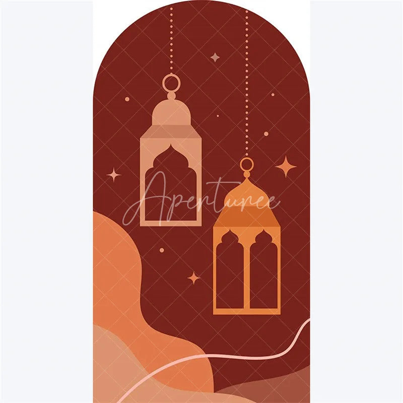 Aperturee - Aperturee Eid Mubarak Crescent Moon Arch Backdrop Islamic Star and Lantern Holiday Ramadan Eid al-Fitr Festival Photo Booth