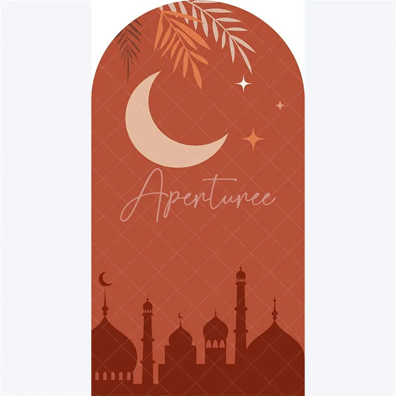 Aperturee - Aperturee Eid Mubarak Crescent Moon Arch Backdrop Islamic Star and Lantern Holiday Ramadan Eid al-Fitr Festival Photo Booth