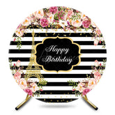 Aperturee - Aperturee Eiffel Tower Floral Stripe Round Birthday Backdrop