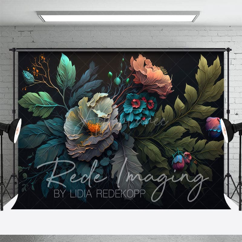 Aperturee - Aperturee Eleagnt Teal Abstract Spring Floral Photo Backdrop