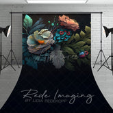 Aperturee - Aperturee Eleagnt Teal Abstract Spring Floral Sweep Backdrop