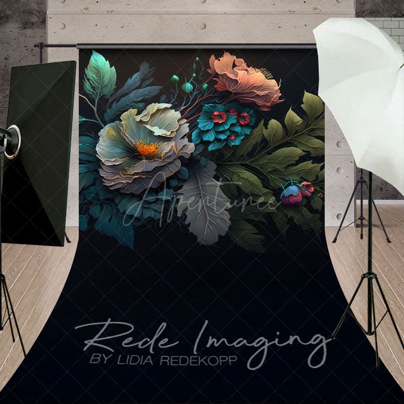 Aperturee - Aperturee Eleagnt Teal Abstract Spring Floral Sweep Backdrop